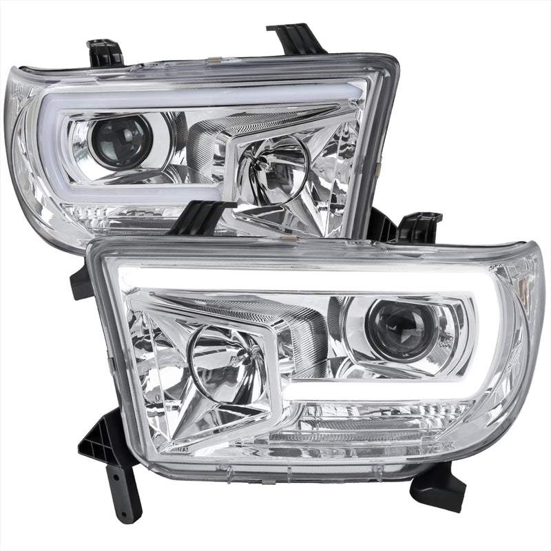 Spec-D 07-13 Toyota Tundra Projector Headlight -Chrome Housing - Clear Lens - Led Tube 2LHP-TUN07-G2-TM