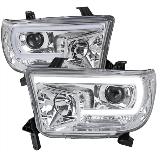 Spec-D 07-13 Toyota Tundra Projector Headlight -Chrome Housing - Clear Lens - Led Tube 2LHP-TUN07-G2-TM