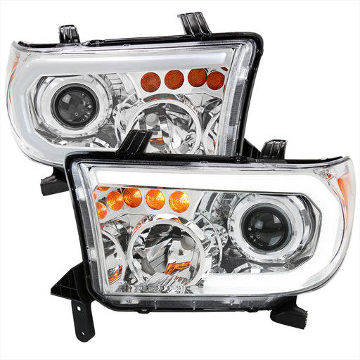 Spec-D 07-13 Toyota Tundra Oe Retrofit Projector Headlights With Led Bar Chrome Housing And Clear Lens 2LHP-TUN07-G3-GO