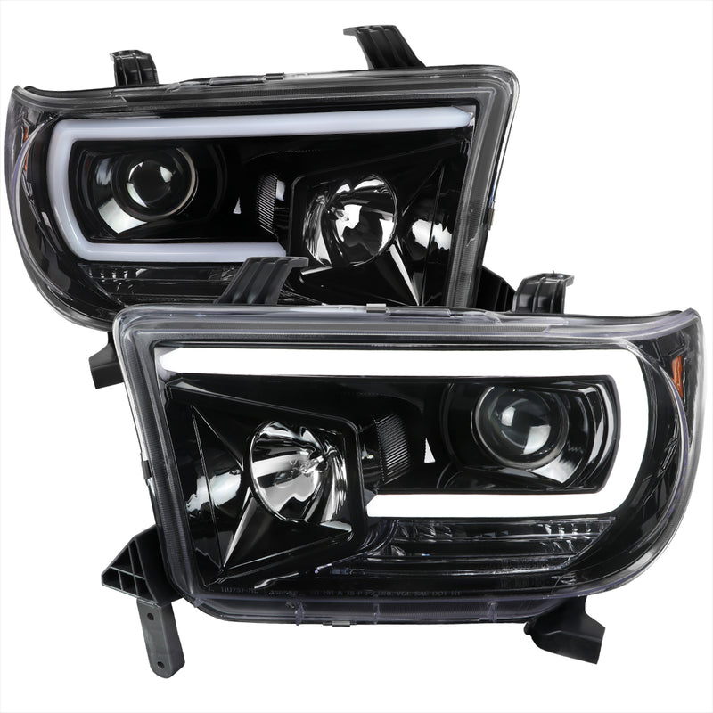 Spec-D 07-13 Toyota Tundra Projector Headlight - Gloss Black Housing - Clear Lens - Led Tube 2LHP-TUN07BK-G2-TM