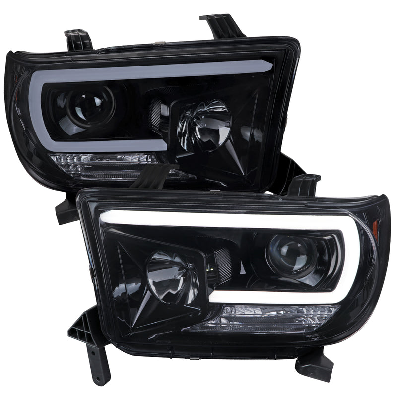 Spec-D 07-13 Toyota Tundra Projector Headlight -Gloss Black Housing - Light Smoke Lens - Led Tube 2LHP-TUN07G-G2-TM