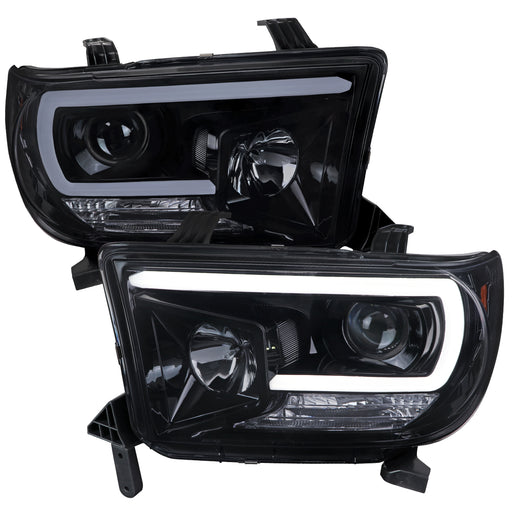 Spec-D 07-13 Toyota Tundra Projector Headlight -Gloss Black Housing - Light Smoke Lens - Led Tube 2LHP-TUN07G-G2-TM