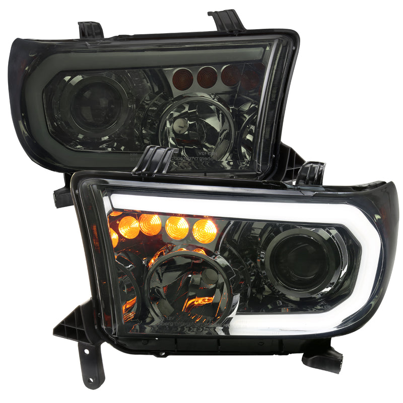 Spec-D 07-13 Toyota Tundra Retrofit Projector Headlights Led Bar Oe Style Chrome Housing And Smoked Lens 2LHP-TUN07G-G3-GO
