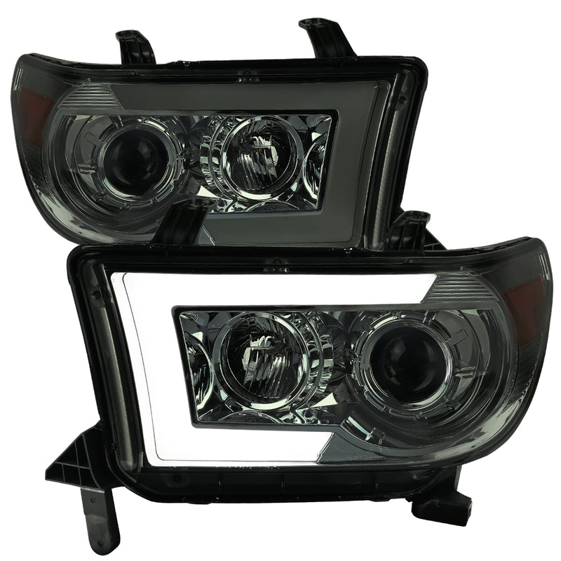 Spec-D 07-13 Toyota Tundra Projector Headlights With Amber Reflector- Smoke 2LHP-TUN07G-SQ-RS