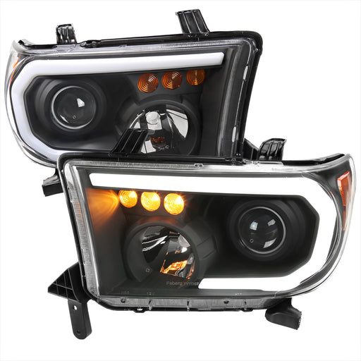 Spec-D 07-13 Toyota Tundra Oe Retrofit Projector Headlights With Led Bar Matte Black Housing And Clear Lens 2LHP-TUN07JM-G3-GO