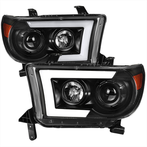 Spec-D 07-13 Toyota Tundra Projector Headlights With Amber Reflector-Black 2LHP-TUN07JM-SQ-RS