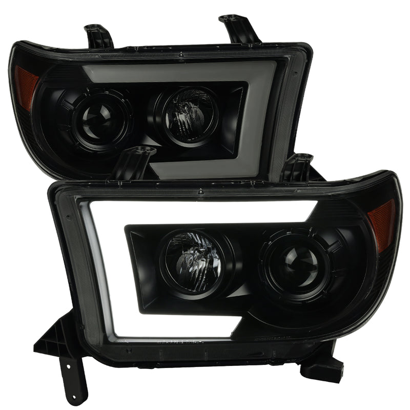 Spec-D 07-13 Toyota Tundra Projector Headlights With Amber Reflector- Smoke Lens With Black Housing 2LHP-TUN07SM-SQ-RS