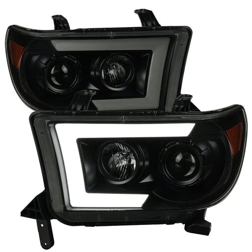 Spec-D 07-13 Toyota Tundra Projector Headlights With Amber Reflector- Smoke Lens With Black Housing 2LHP-TUN07SM-SQ-RS
