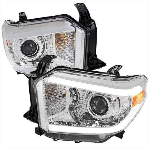 Spec-D 14-21 Toyota Tundra Retrofit Projector Headlights Led Bar Oe Style Chrome Housing And Clear Lens 2LHP-TUN14-DRL-GO