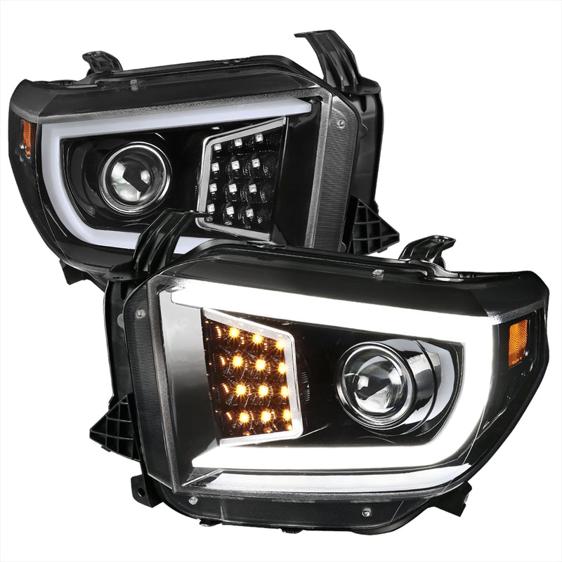 Spec-D 14-18 Toyota Tundra Sequential Led Projector Headlights- Glossy Black 2LHP-TUN14BK-SQ-TM
