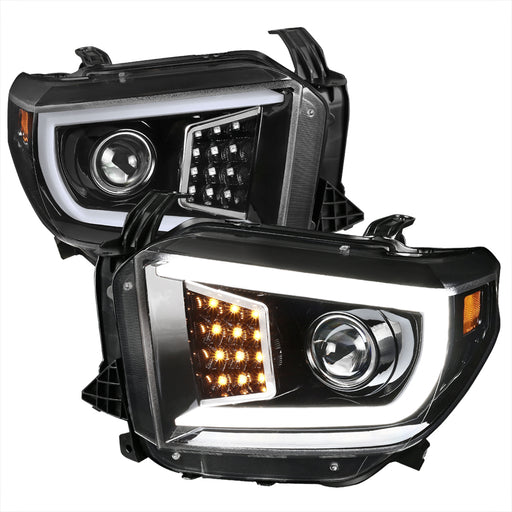 Spec-D 14-18 Toyota Tundra Projector Headlight - Glossy Black With Clear Lens 2LHP-TUN14BK-TM