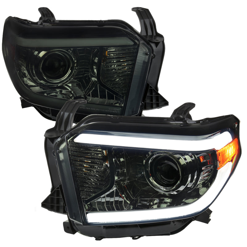 Spec-D 14-21 Toyota Tundra Retrofit Projector Headlights Led Bar Oe Style Chrome Housing And Smoked Lens 2LHP-TUN14G-DRL-GO