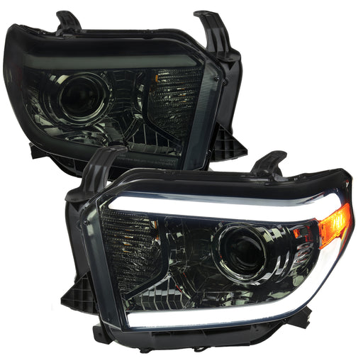 Spec-D 14-21 Toyota Tundra Retrofit Projector Headlights Led Bar Oe Style Chrome Housing And Smoked Lens 2LHP-TUN14G-DRL-GO