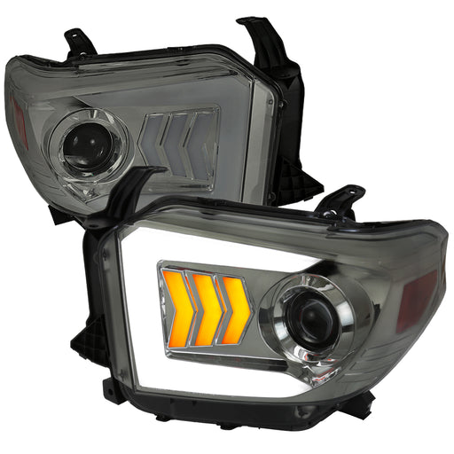 Spec-D 14-15 Toyota Tundra Projector Headlights-Smoke- Led Bar Drl 2LHP-TUN14G-RS