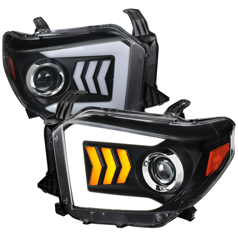 Spec-D 14-15 Toyota Tundra Projector Headlights-Black- Led Bar Drl 2LHP-TUN14JM-RS