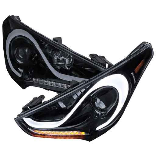 Spec-D 12-15 Hyundai Veloster Drl Bar Projector Headlights Glossy Black 2LHP-VEL12G-TM