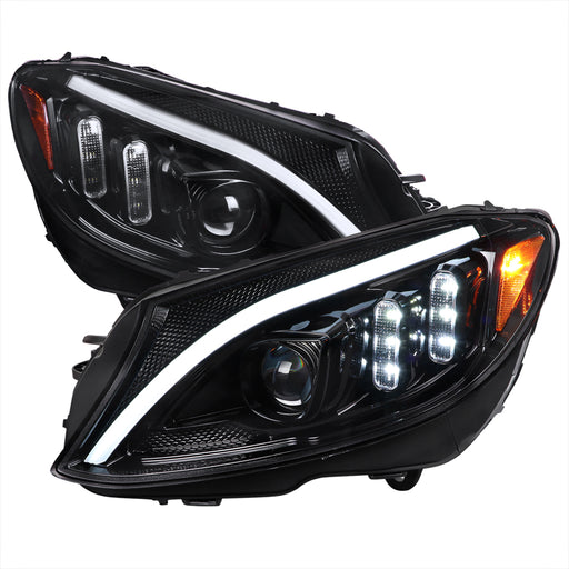 Spec-D 15-18 Mercedes W205 C-Class Projector Headlights Glossy Black Housing And Clear Lens - Sequential Turn Signal - Halogen Models Only  2LHP-W20515BK-SQ-TM