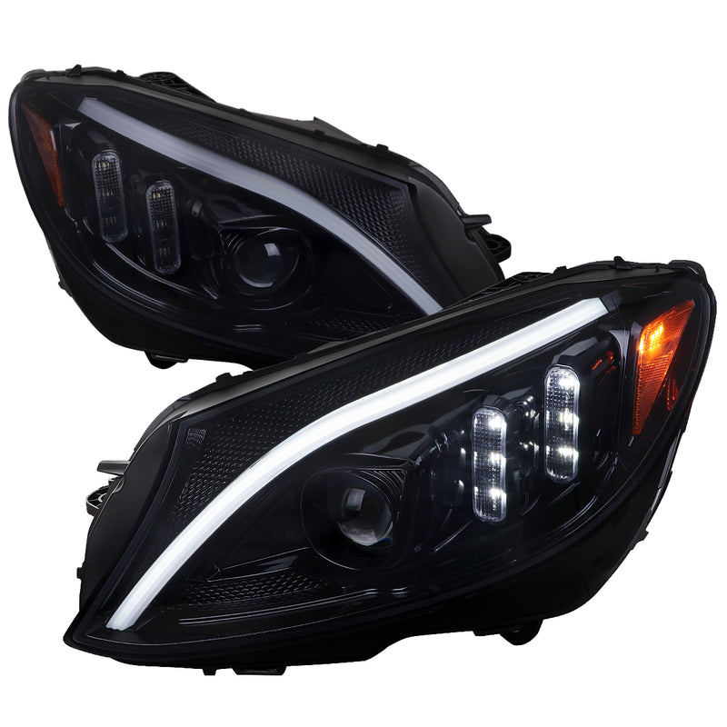 Spec-D 15-18 Mercedes W205 C-Class Projector Headlights Glossy Black Housing And Light Smoked Lens - Sequential Turn Signal - Halogen Models Only  2LHP-W20515G-SQ-TM