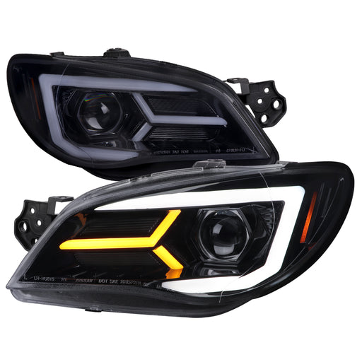 Spec-D 06-07 Subaru Impreza Wrx Projector Headlights Glossy Black Housing Smoked Lens - Led Bar Sequential Turn Signal - Halogen Models Only 2LHP-WRX06G-G2-TM