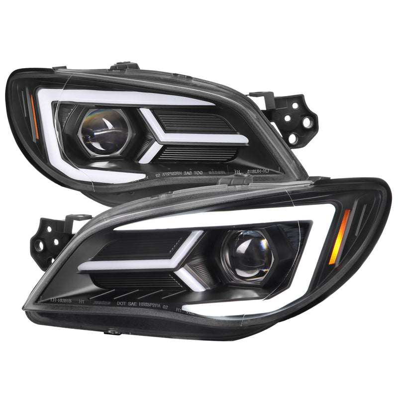 Spec-D 06-07 Subaru Impreza Wrx Projector Headlights Glossy Black Housing Clear Lens - Led Bar Sequential Turn Signal - Halogen Models Only 2LHP-WRX06JM-G2-TM
