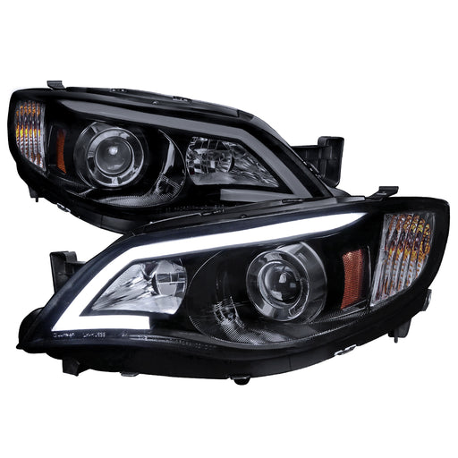 Spec-D 08-13 Subaru Impreza  Smoked Lens Gloss Black Housing Projector Headlights With Led Day Time Running Light Strip 2LHP-WRX08G-TM