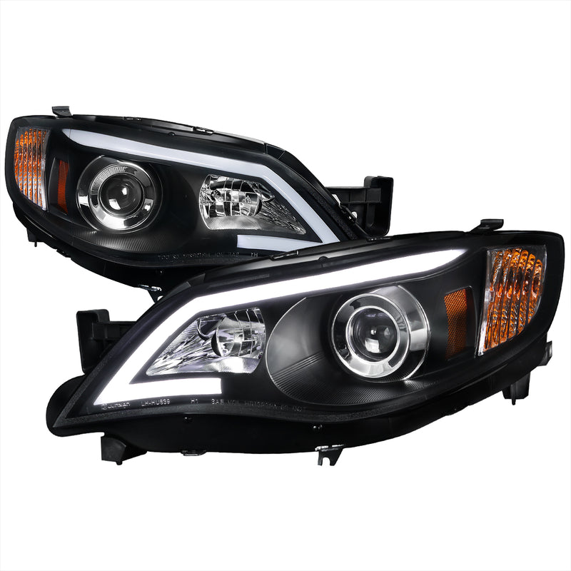 Spec-D 08-13 Subaru Impreza  Black Housing Projector Headlights With Led Day Time Running Light Strip 2LHP-WRX08JM-TM