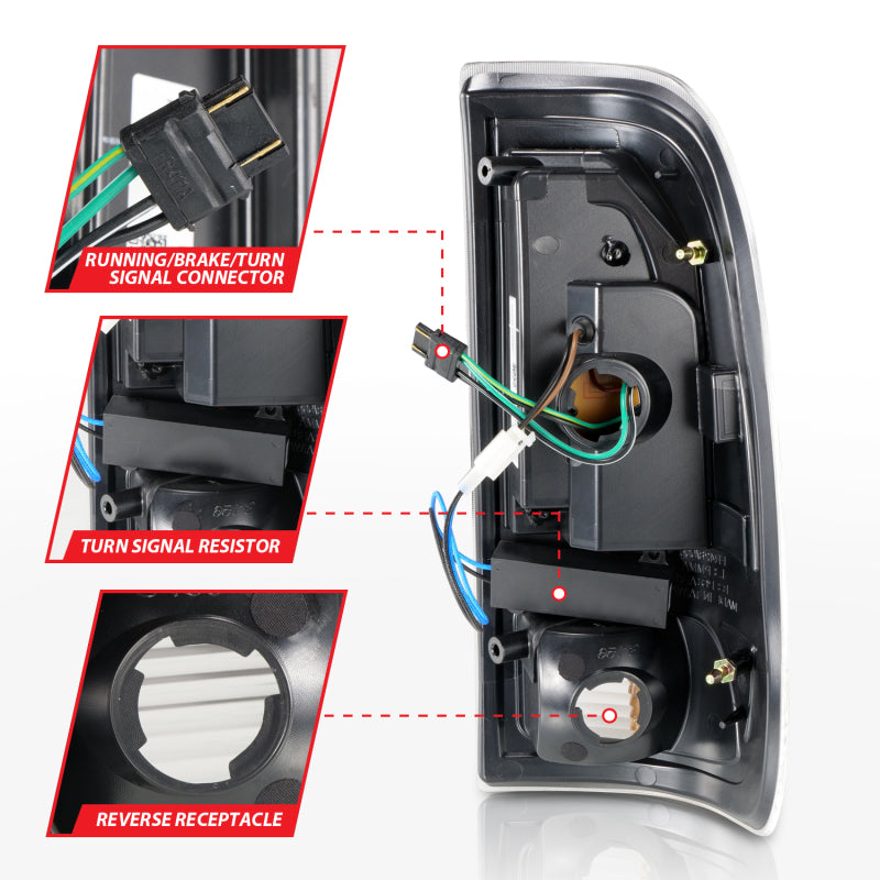 Feux arrière à LED ANZO 1997-2003 Ford F-150 avec barre lumineuse Boîtier noir Lentille fumée