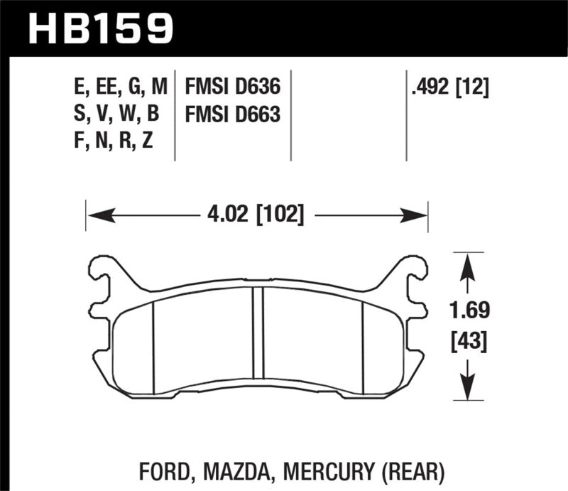 Jeu de plaquettes de frein arrière Hawk ER-1 pour Mazda Miata 03-05