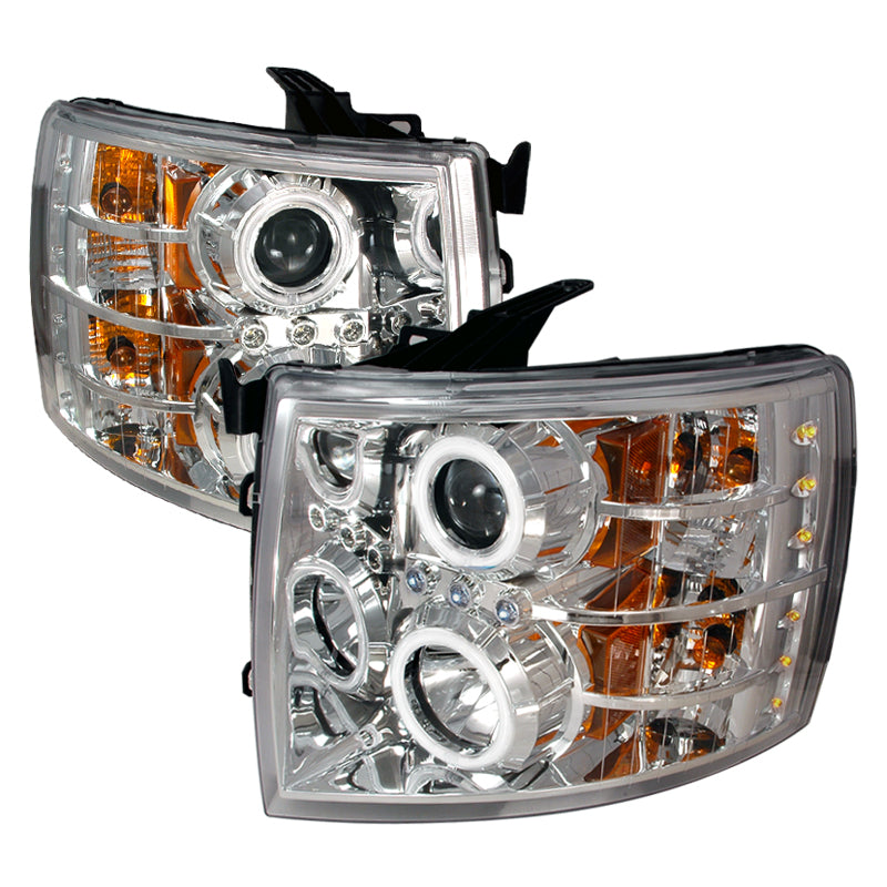 Spec-D 07-10 Chevrolet Silverado Ccfl Halo Projector Headlights Chrome 4LHP-SIV07-KS