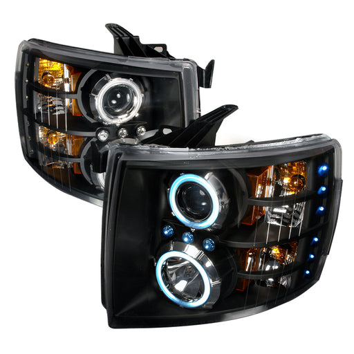Spec-D 07-10 Chevrolet Silverado Ccfl Halo Projector Headlights Black 4LHP-SIV07JM-KS