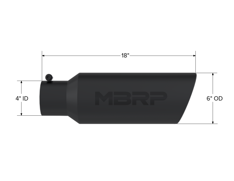MBRP Universal Tip 6in OD Rolled End 4in Inlet 18in L Black Coated Exhaust Tip