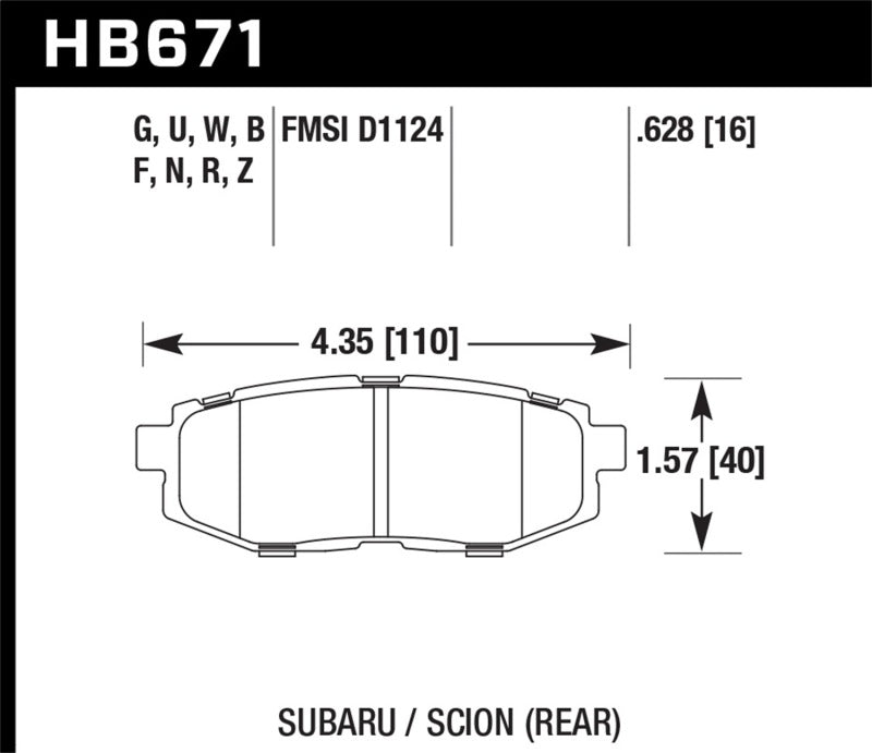 Plaquettes de frein arrière Hawk 13 Scion FR-S / 13 Subaru BRZ/10-12 Legacy 2.5 GT/3.6R HT-10 Race