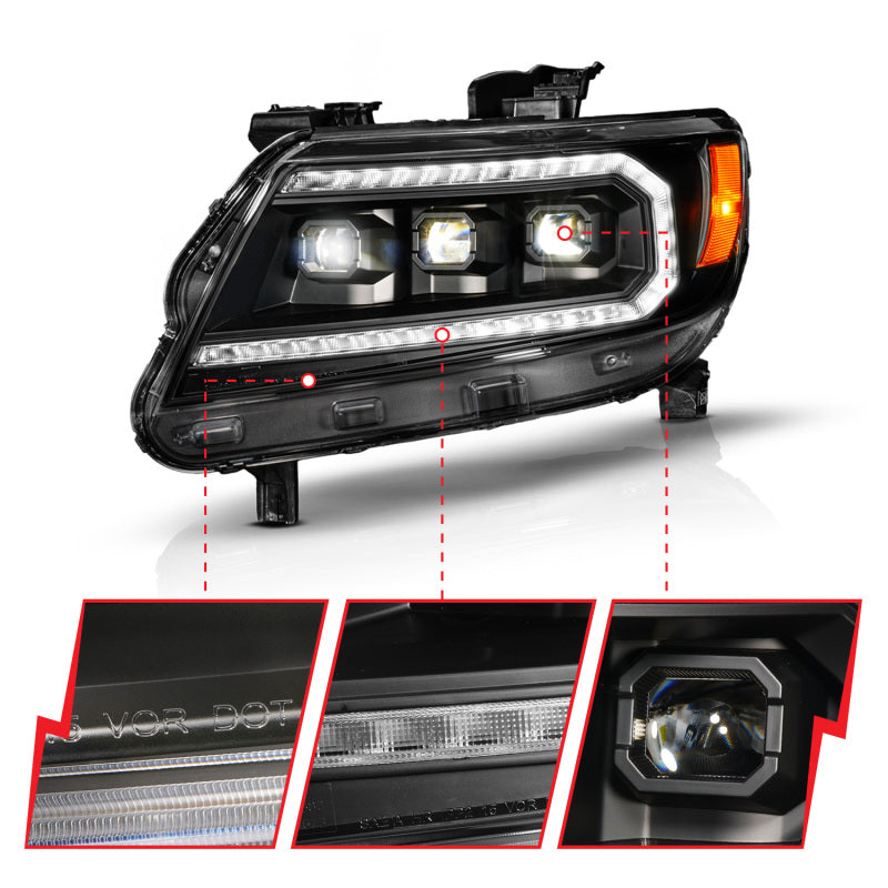 ANZO 15-22 Chevy Colorado Phares de projecteur Full LED DRL à boîtier noir avec barre lumineuse séquentielle