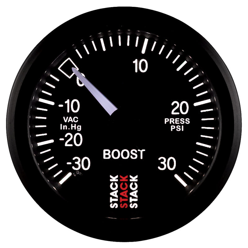 Manomètre de suralimentation mécanique Autometer 52mm Stack -30INHG à +30PSI - Noir