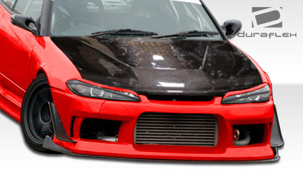 1995-1998 Nissan 240SX S14 Duraflex Silvia S15 Conversion M-1 Sport Kit - 4 Piece - Includes M-1 Sport Front Bumper Cover (104275) S15 OEM Fiberglass Hood (100889) S15 OEM Fenders (101643)