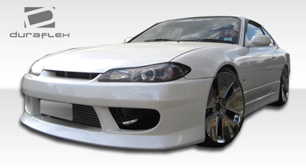 1995-1998 Nissan 240SX S14 Duraflex Silvia S15 Conversion V-speed Kit - 4 Piece - Includes V-Speed Front Bumper Cover (103562) S15 OEM Fiberglass Hood (100889) S15 OEM Fenders (101643)