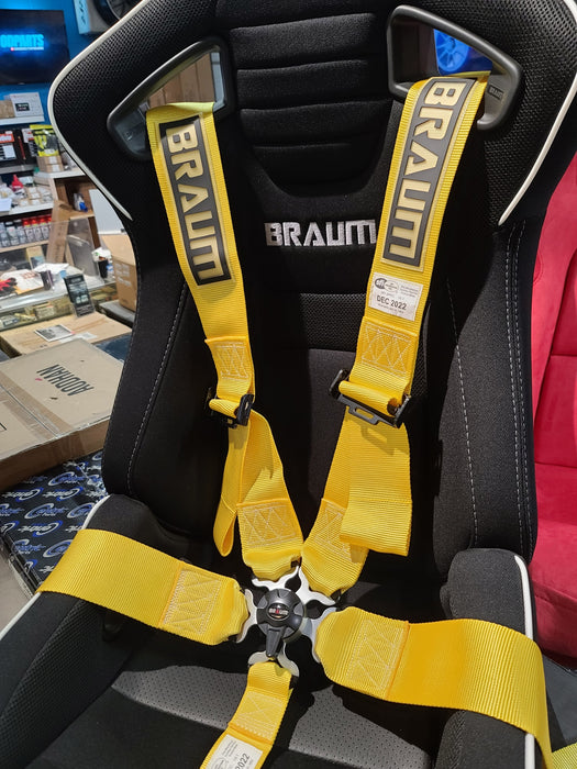 Braum 5 Point 3 inch SFI Approved Racing Harness - Yellow, (Each) **DATED: DEC 2022**