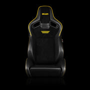Elite V2 Series Sport Seats - Black Suede (Yellow Piping)