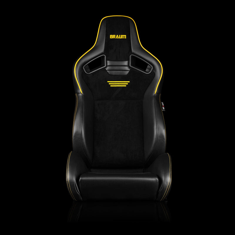 Elite V2 Series Sport Seats - Black Suede (Yellow Piping)