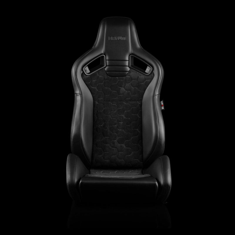 Elite V2 Series Sport Seats - Black Honeycomb Suede (Grey Stitching)
