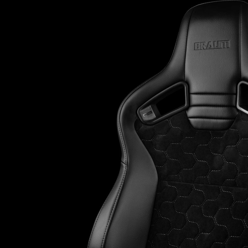 Elite V2 Series Sport Seats - Black Honeycomb Suede (Grey Stitching)