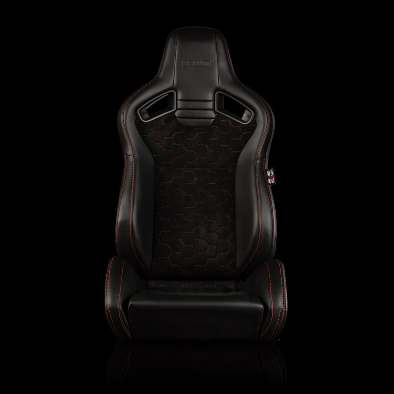 Elite V2 Series Sport Seats - Black Honeycomb Suede (Red Stitching)