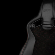 Elite V2 Series Sport Seats - Black Honeycomb Suede (Red Stitching)