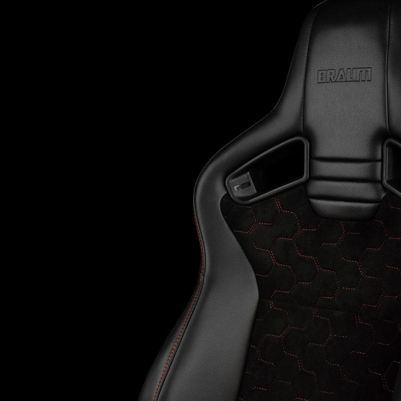 Elite V2 Series Sport Seats - Black Honeycomb Suede (Red Stitching)