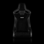 Elite-R Series Fixed Back Bucket Seat - Black PU / Black Alcantara / White Stitching
