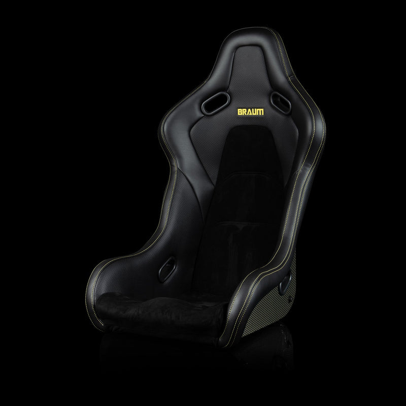 Falcon-S Composite Carbon Kevlar Bucket Seat - Black Alcantara (Yellow Stitching)