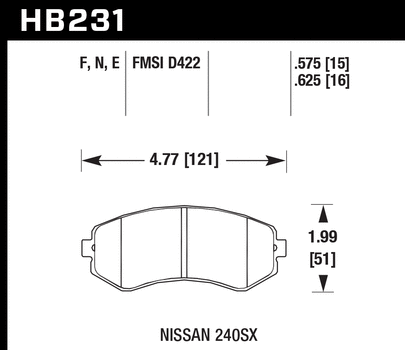 Hawk HP+ Street Front Brake Pads 89-93 240SX LE & SE (non-ABS) & Base / 94-96 240SX SE & Base HB231N.625