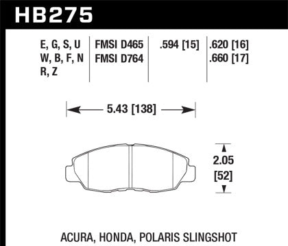 Hawk HPS Street Front Brake Pads 98-00 Civic Coupe Si/01-06 Civic HB275F.620