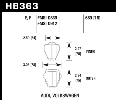 Hawk HPS Brake Pads Rear Audi A4/A6/A8/Allroad/VW Passat HB363F.689
