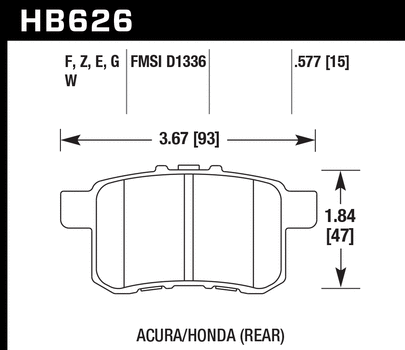 Hawk HPS Street Rear Brake Pads 08-15 Honda Accord 2.4L/3.0L/3.5L / 04-14 Acura TSX 2.4L HB626F.577